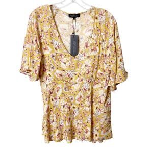 RACHEL ZOE Los Angeles Flower Print Yellow Women Viscose Top Size Medium NEW